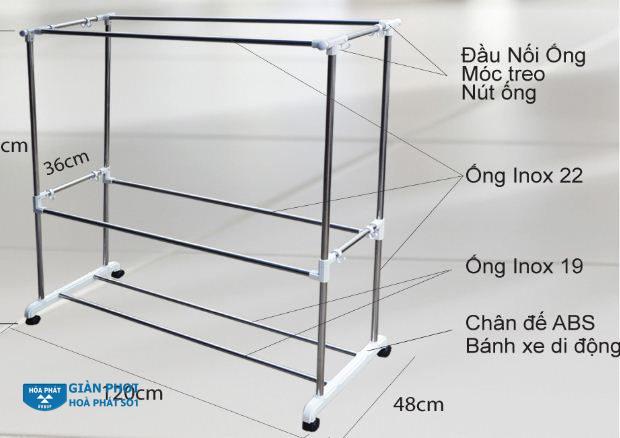Giàn phơi quần áo chữ x Thông Minh INOX 302 gấp gọn dài 2m